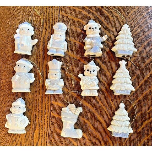 Christmas Ornaments by Trim a Home Hand Painted Porcelain Set 11 Ornaments VTG - Picture 2 of 9